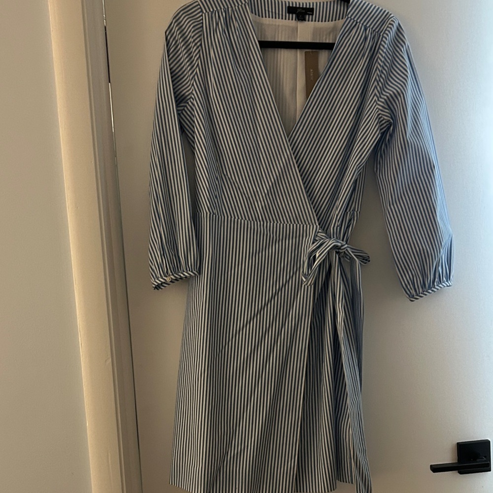 J. Crew Blue and White Striped Long Sleeve Dress